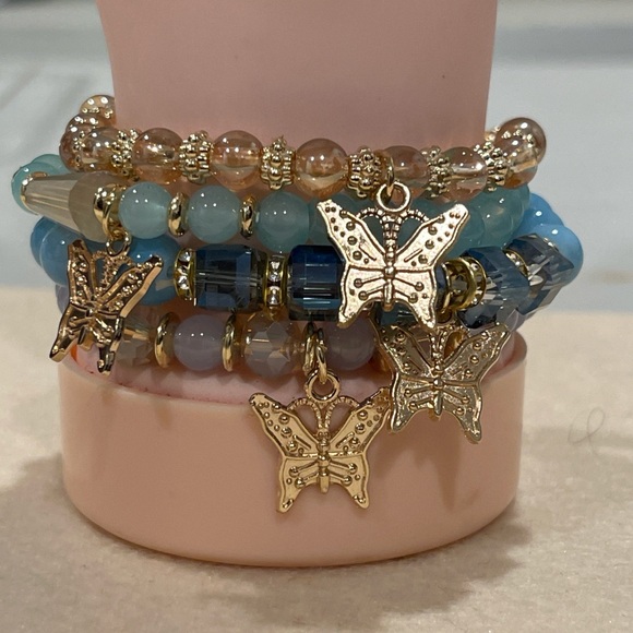 Jewelry - Gold and Blue Butterfly Charm Bracelet Set (2)